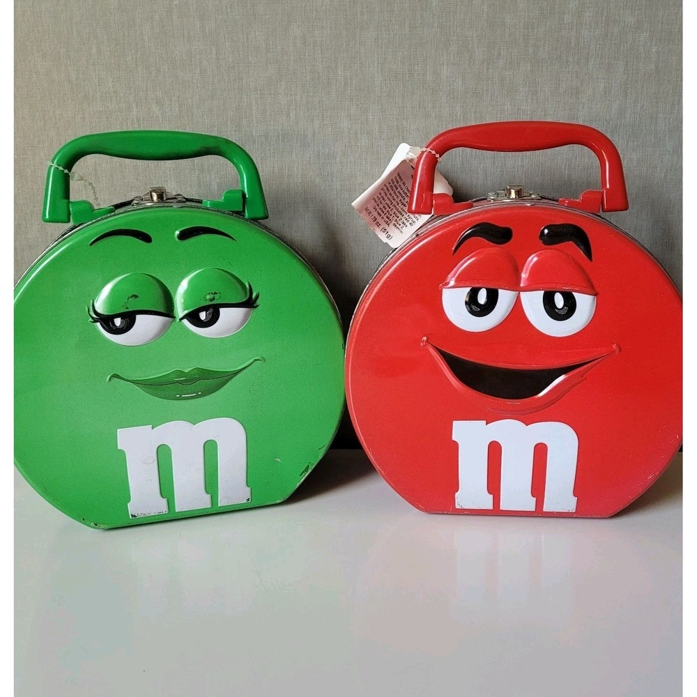 Vintage 2002 M&M's Character Tin Lunch Box Set - Red & Green - Original Tag